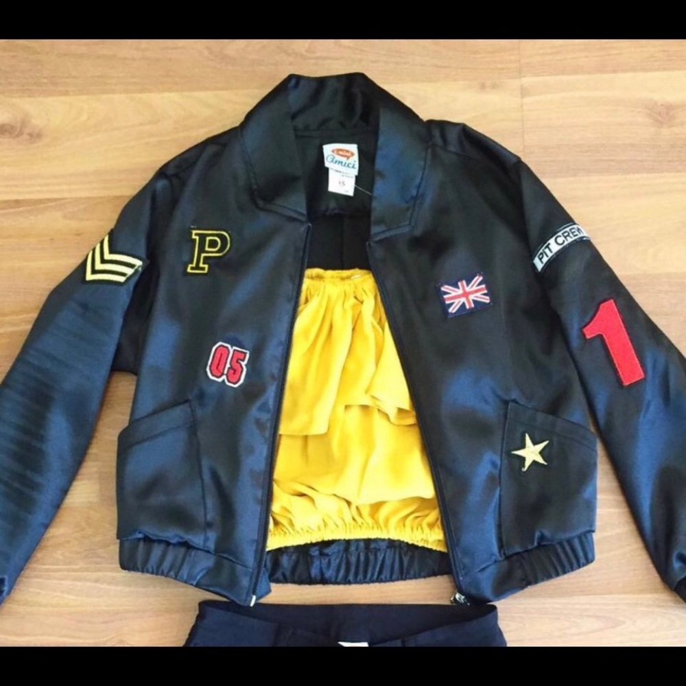 Girls black satin bomber jacket